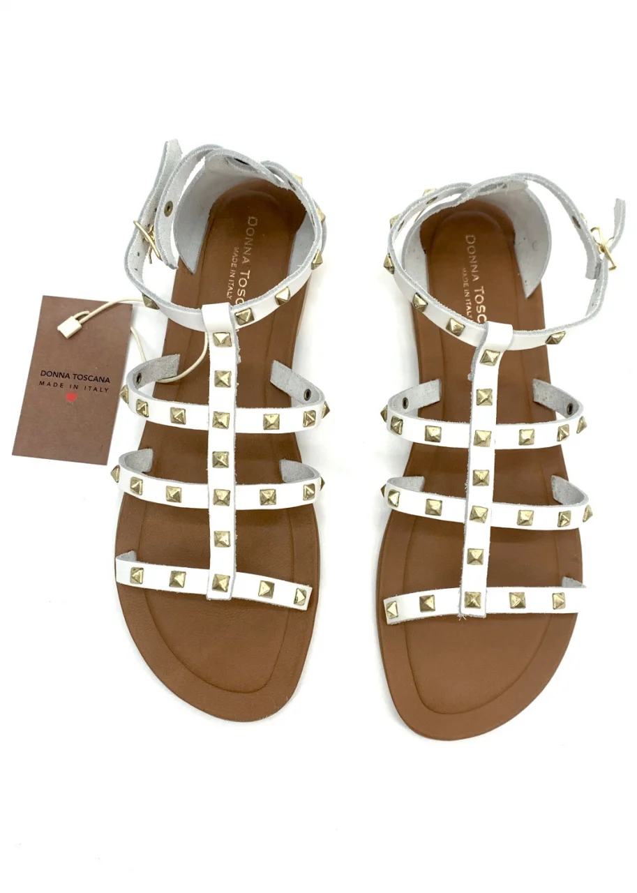 Sandali bianco da Donna con borchie in pelle naturale
