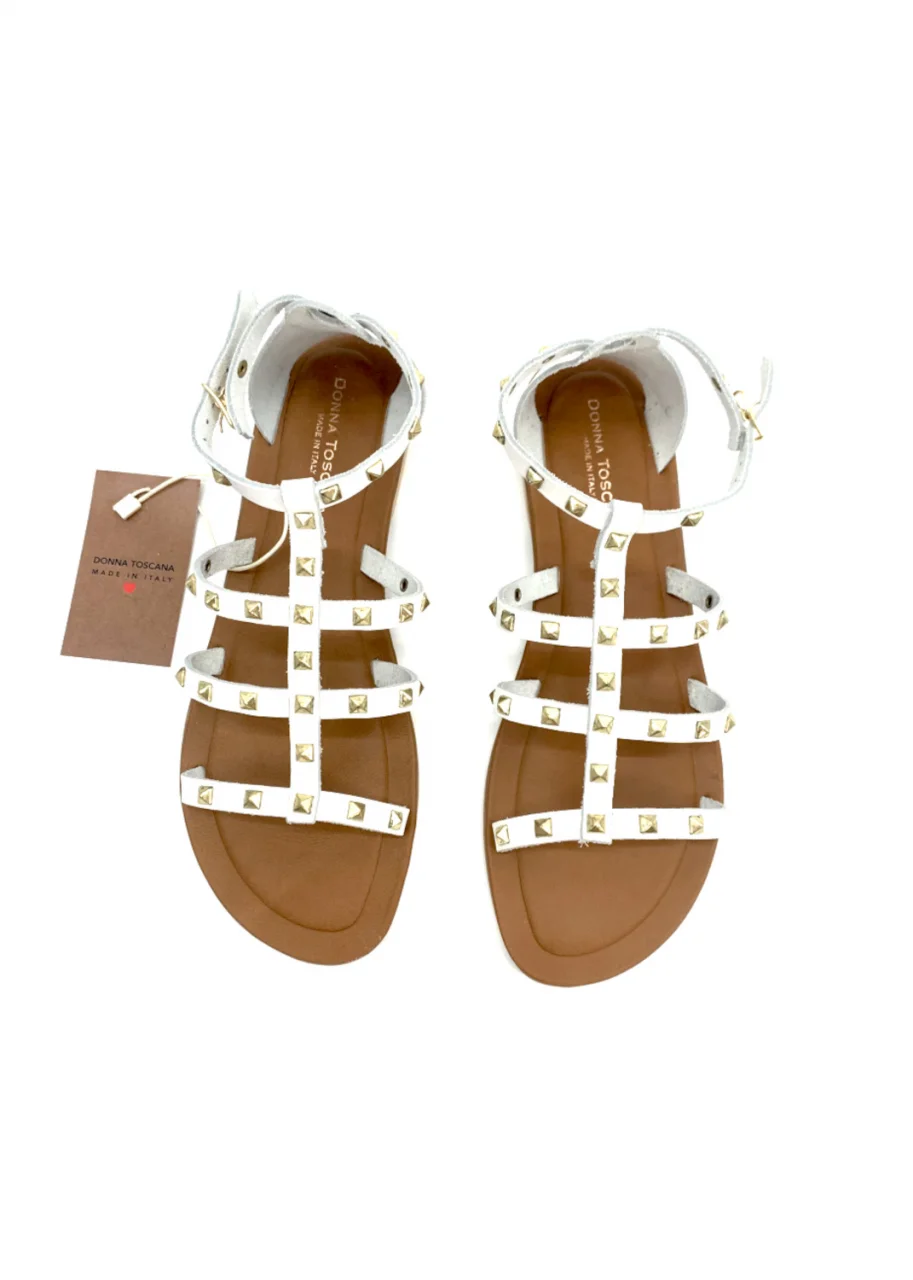 Sandali bianco da Donna con borchie in pelle naturale