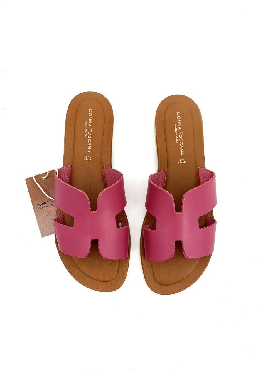 Women’s Elegant Fuxia H Slippers in Natural Leather