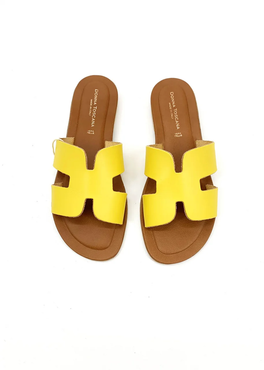 Women’s Elegant H Slippers in Natural Leather - Yellow
