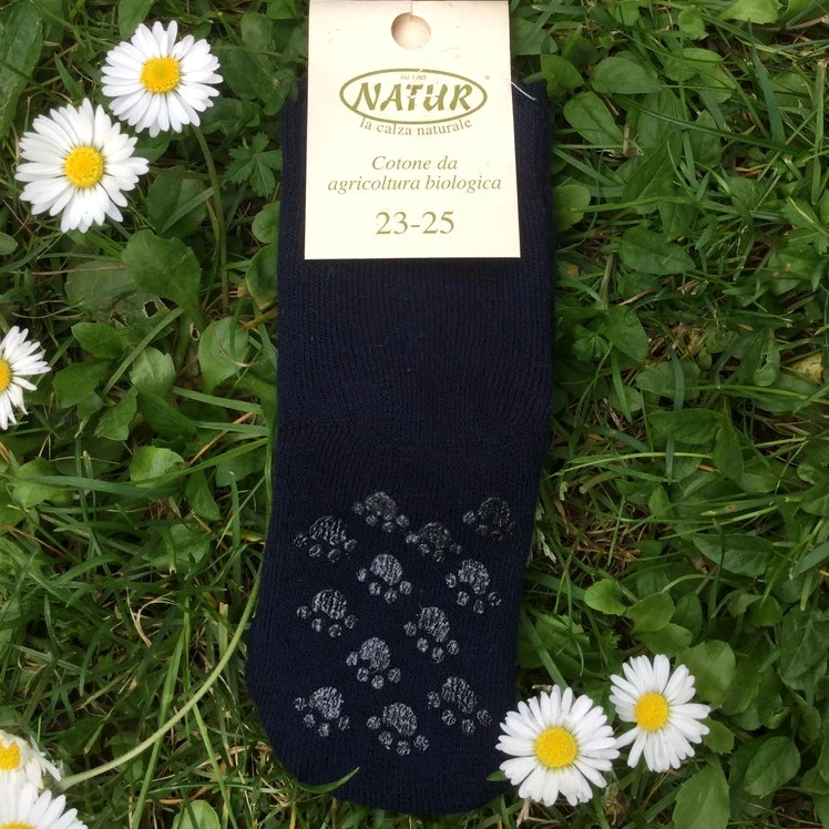 Non-slip terry blue socks in organic cotton